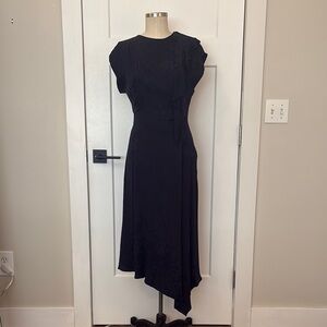 🔴 SOLD 🔴 Jay Godfrey Floral Jacquard High Low Midi Navy Dress